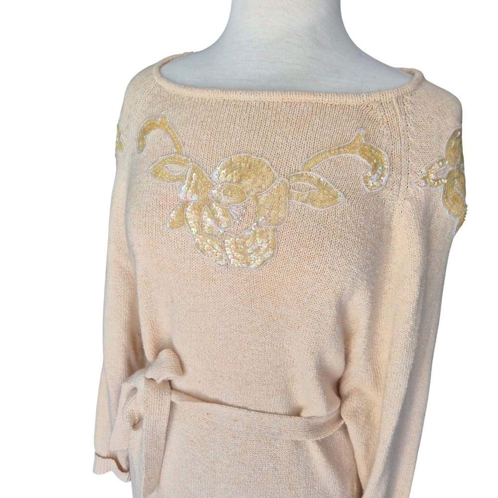 Vintage Plaza South Silk Angora Sequin Knit Midi Dress Peach Medium 8049-101